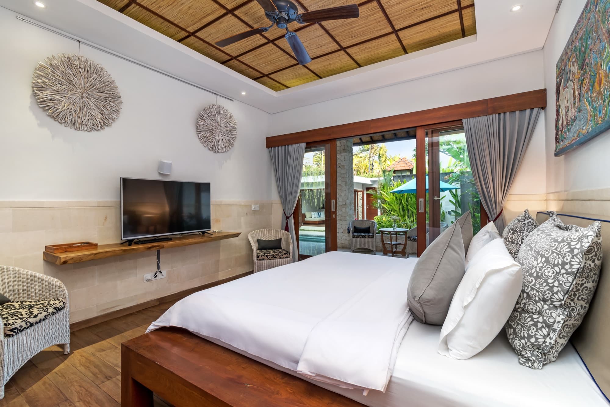 Villa Blue Bali — Bedroom 1 looking towards the garden through patio doors